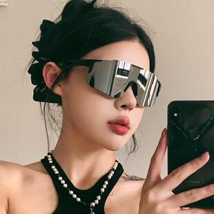 超大框大脸水银色防风骑行眼镜女反光登山护目镜运动跑步太阳眼镜