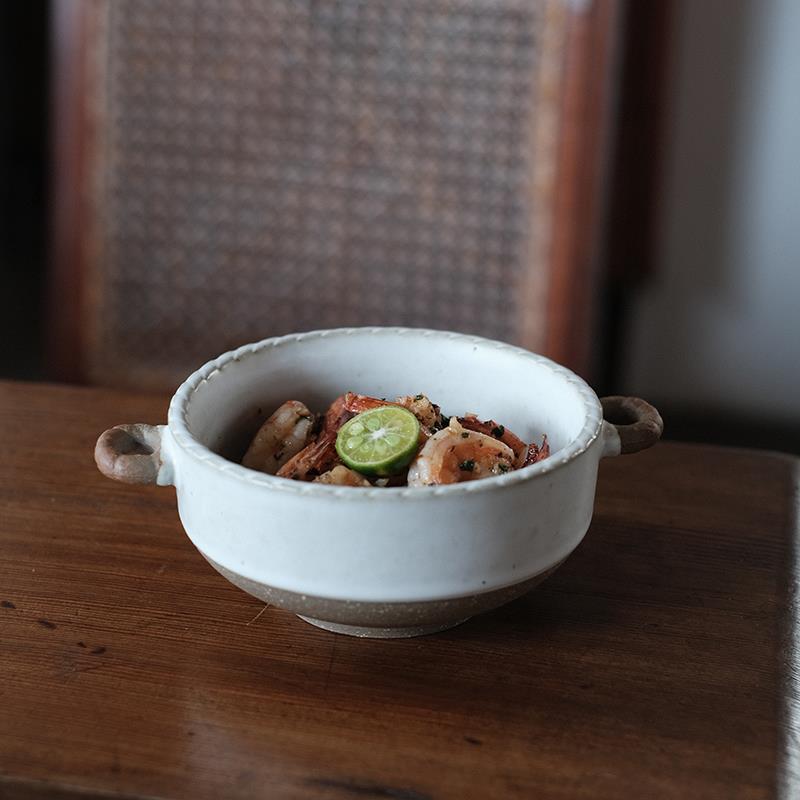 他山集.包邮景德镇复古做旧粗陶双耳碗 面碗 日式甜品碗 大汤碗