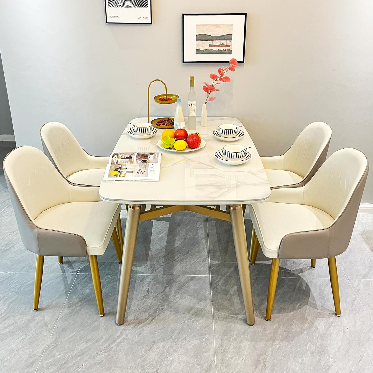 全实木岩板餐桌椅组合轻奢可伸缩小户型家用折叠现代简约可变圆桌