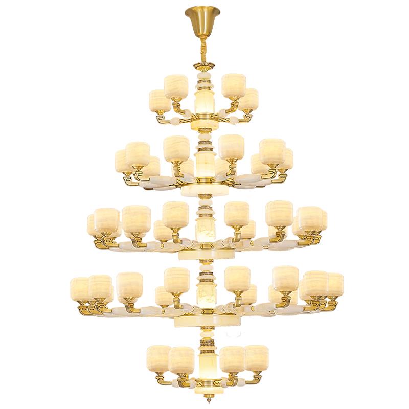 全铜吊灯新中式别墅客厅玉石大吊灯覆式楼中空楼中楼挑高大厅灯具