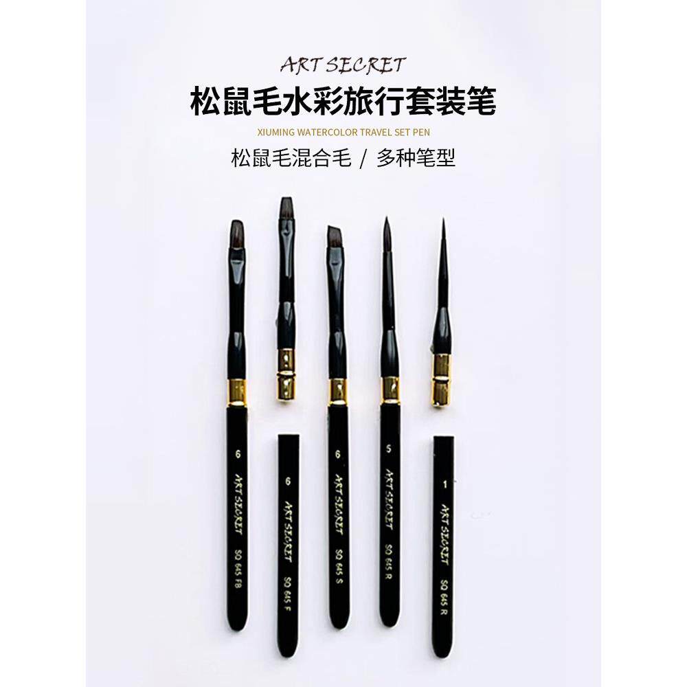 Artsecret松鼠毛水彩笔水彩颜料便携式旅行皮瓣口袋裤子刷套装可