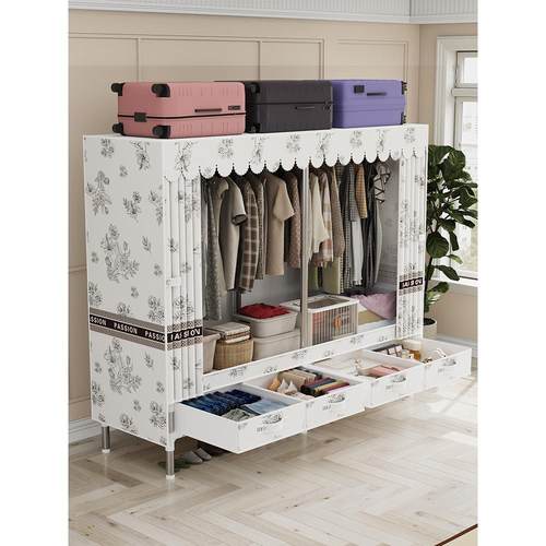 简易布衣柜家用卧室组装衣柜小型现代挂衣橱抽屉宿舍出租房用收纳