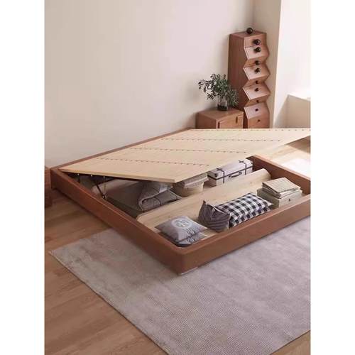 日式无床头榻榻米中古风简约1.8米双人床主卧大床1.5米小户型床