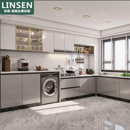 上海全屋定制兔宝宝现代简约厨房柜一体式橱柜整体石英石台面定做