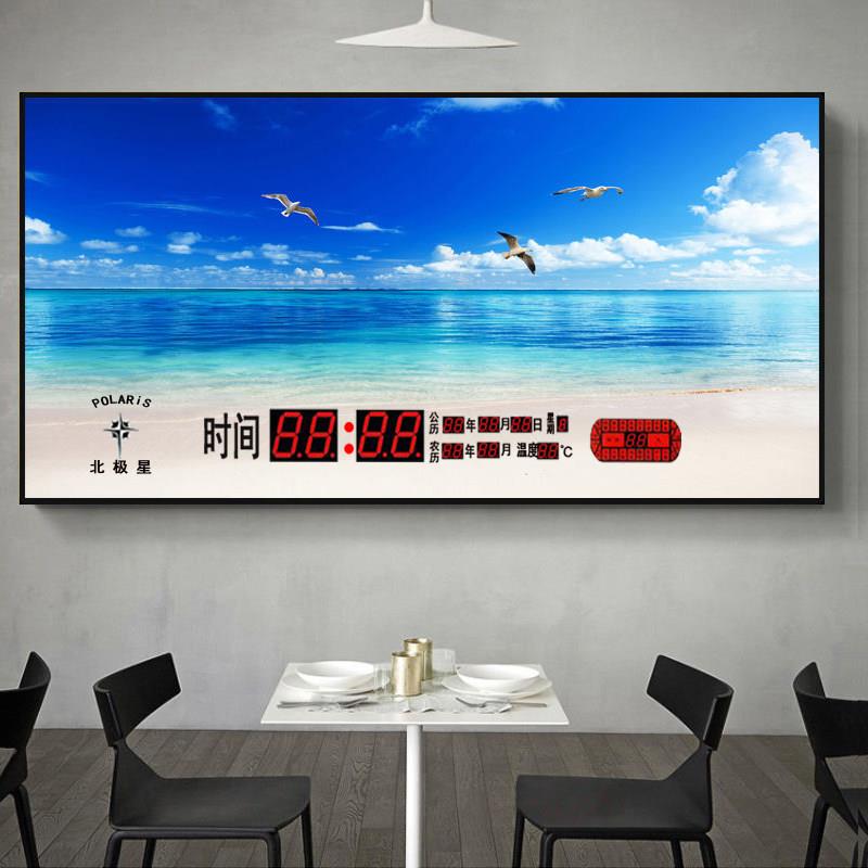 北极星新款万年历电子钟日历客厅风景静音装饰画家用餐厅智能钟表