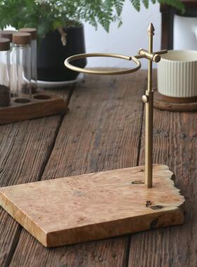 意式手冲咖啡滤杯架V60滤杯覆古实木黄铜支架可调节滴漏过滤支架