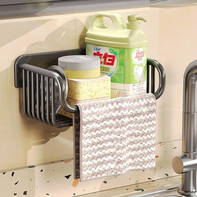 厨房清洁用品收纳架抹布架壁挂免打孔置物架放海绵洗碗巾沥水挂架
