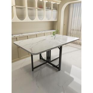 折叠桌餐桌家用小户型超薄桌出租房长方形可移动吃饭桌子仿岩板桌