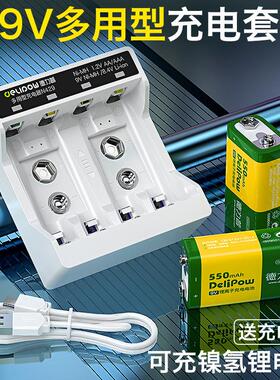 德力普9v充电电池6F22话筒对讲机万用表烟感器通用9伏方块锂电池