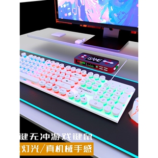 机械手感发光台式 双飞蛇有线键盘鼠标套装 USB字符灯光背光悬浮键