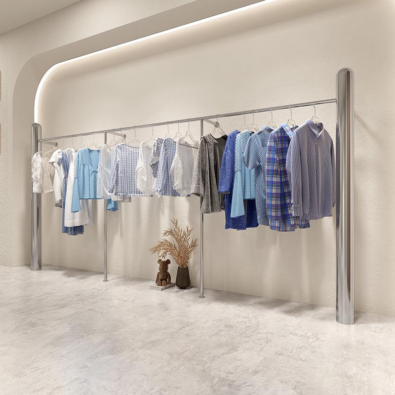 服装店展示架不锈钢上墙落地衣架男女装衣架落地式服装展示架