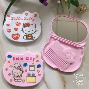 创意卡通儿童迷你镜子带梳子一套卧室印花小猫可折叠旅行套装