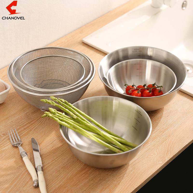 304不锈钢沥水盆套装带刻度沙拉盆沥水篮料理盆打蛋盆淘米篮