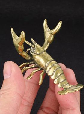 实心黄铜小龙虾摆件复古黄铜笔架笔托书房办公桌装饰品工艺品收藏