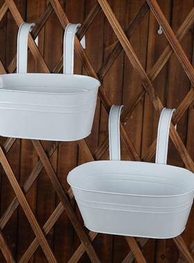 可拆卸双钩挂桶阳台铁皮挂桶椭圆悬挂花盆金属铁艺栏杆围栏栅栏盆