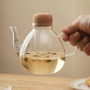 玻璃花茶壶电陶炉煮茶壶多功能家用养生壶软木塞泡茶壶450ml