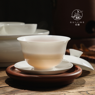 潮州薄胎骨瓷盖碗大容量茶器茶杯整套纯白功夫茶具陶瓷茶碗冲茶