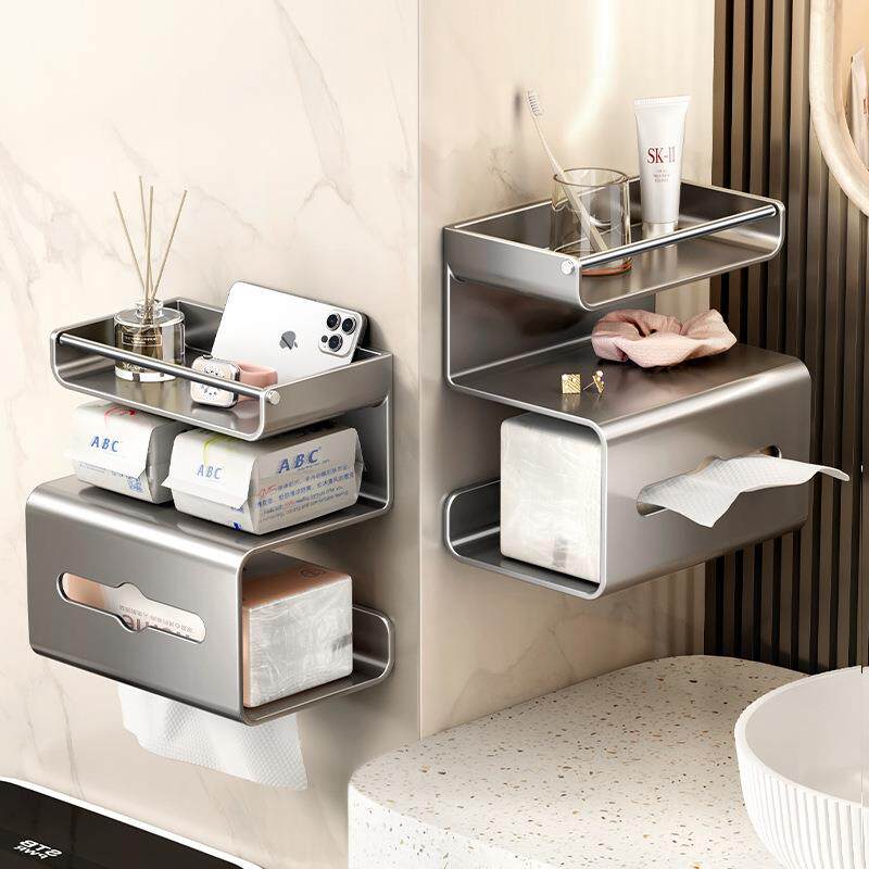 卫生间纸巾盒免打孔厕所置物架壁挂式抽纸厕纸放置盒洗手间卷纸架