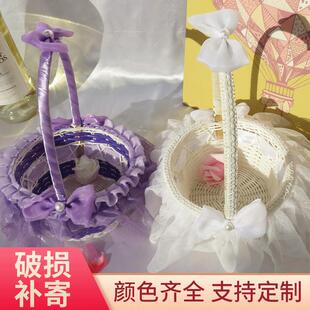 花童撒花瓣花篮 手提婚礼藤编花边水果篮 儿童舞蹈花篮子
