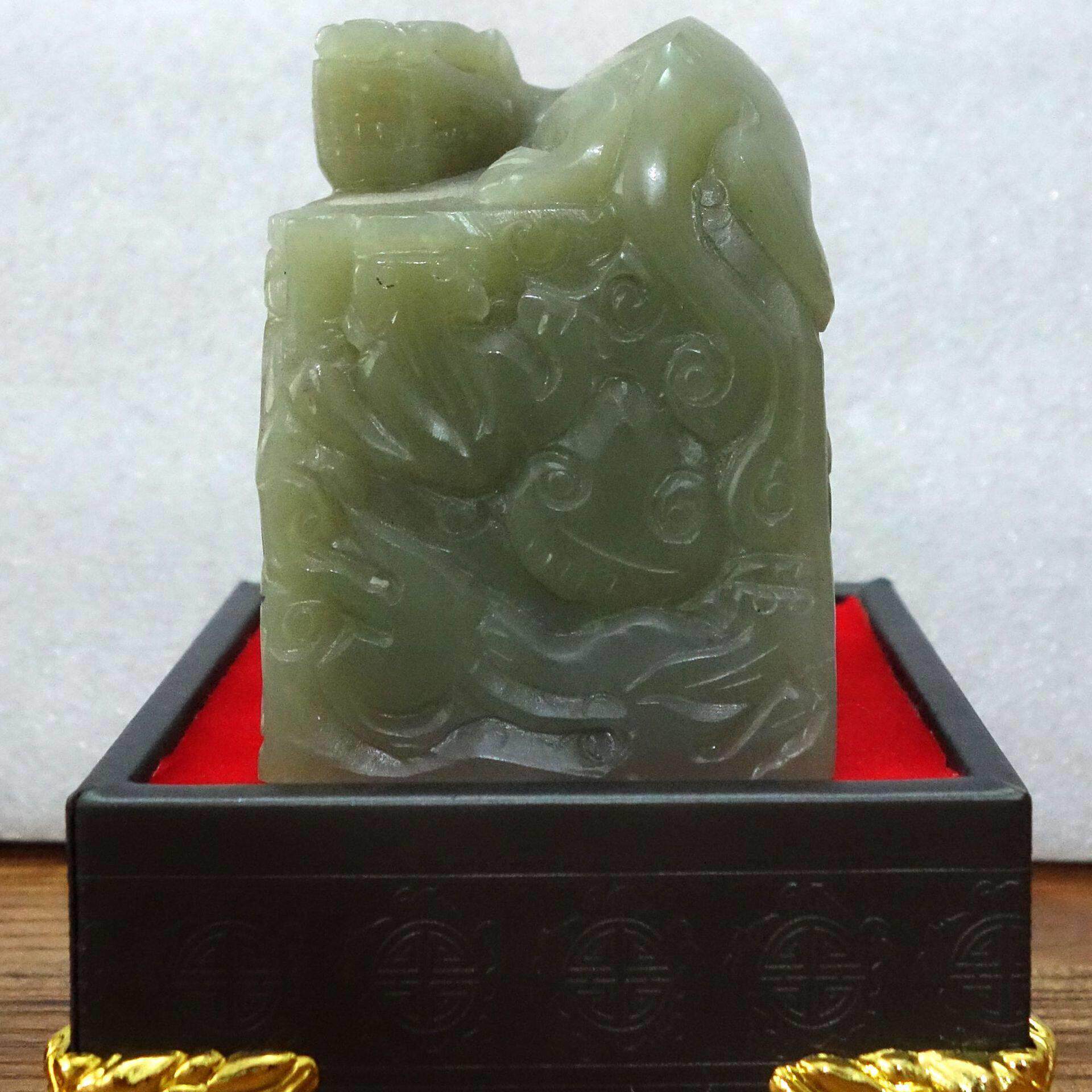 和田青白玉玉玺描金印章铭文刻章篆刻印文玉章摆件