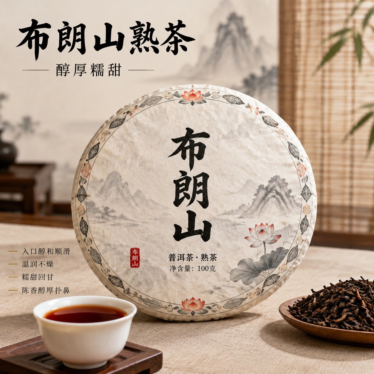 【源头厂家】布朗山熟茶饼100克357克7饼装云南普洱口粮茶散装