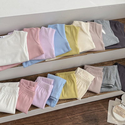 秋冬宝宝纯色套装秋衣秋裤儿童秋衣裤套装男女中腰套装家居服