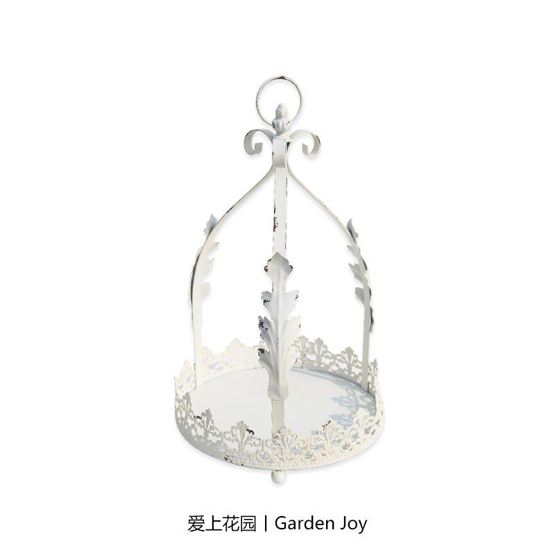 热销爱上花园 园艺杂货 铁艺做旧铁皮庭院装饰 白色花叶蕾丝鸟笼
