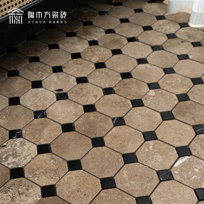 热销法式复古八角拼花石材马赛克瓷砖做旧釉面砖阳台露台厨房防滑