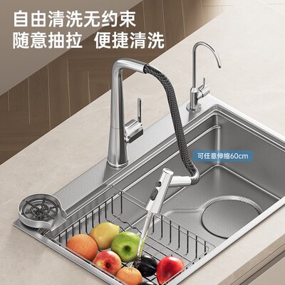 热销EFEF S8一体式下水大单水槽304不锈钢水槽家用厨房洗碗池洗菜