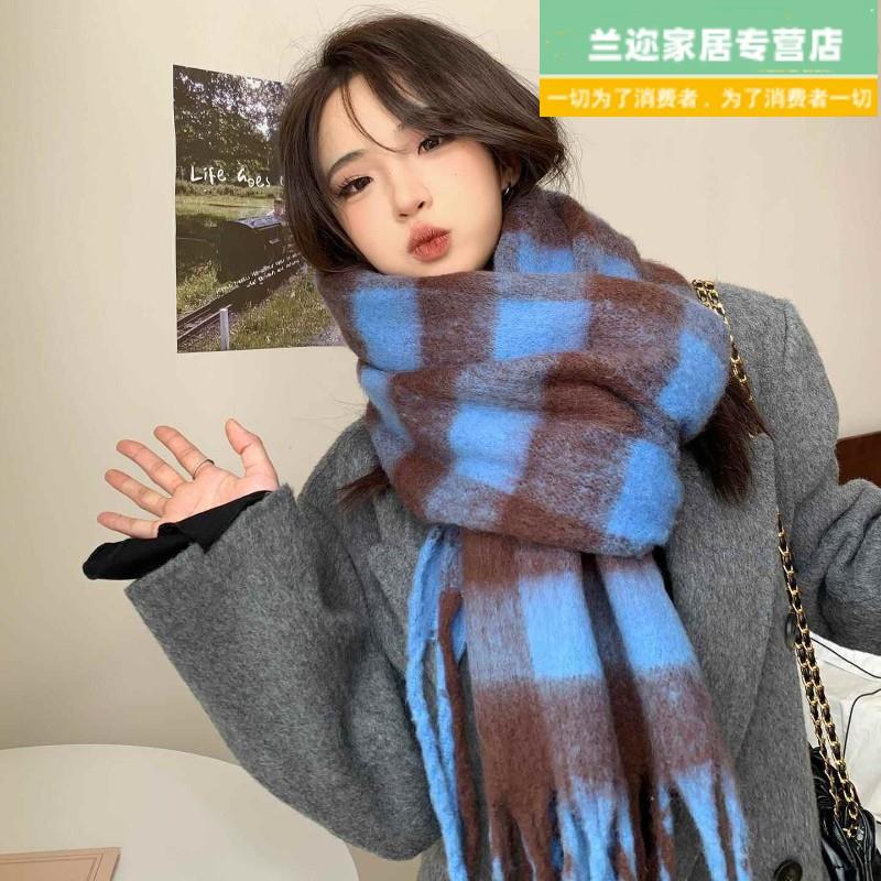 热销氛围感2025新款韩系百搭黑白格子围巾女冬季保暖情侣秋冬围脖