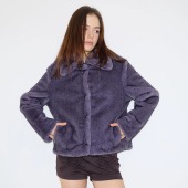 SHAKEITSHAKE 紫色貂毛皮草廓形翻领外套上衣