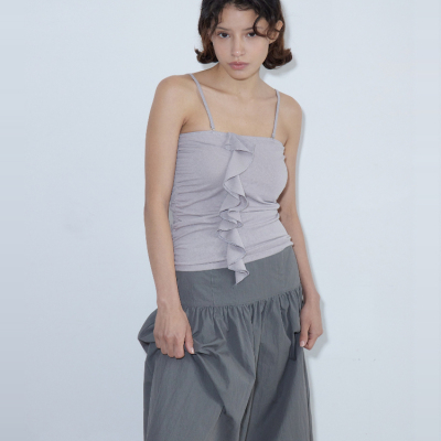 棉混纺褶皱荷叶边修身显瘦吊带