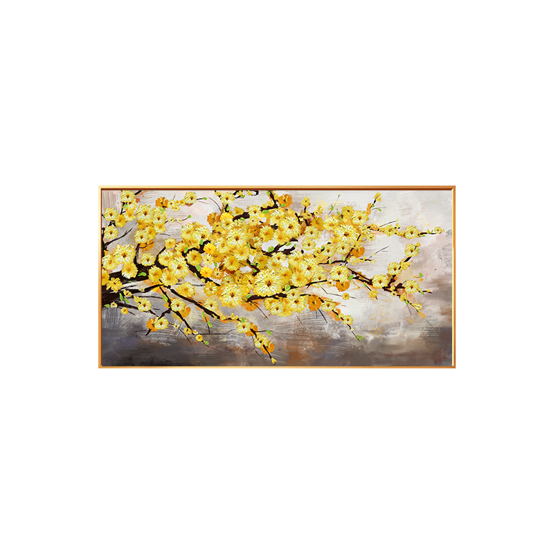 发财树手绘油画客厅背景墙装饰画纯手绘油画横版挂画轻奢现代壁画图片