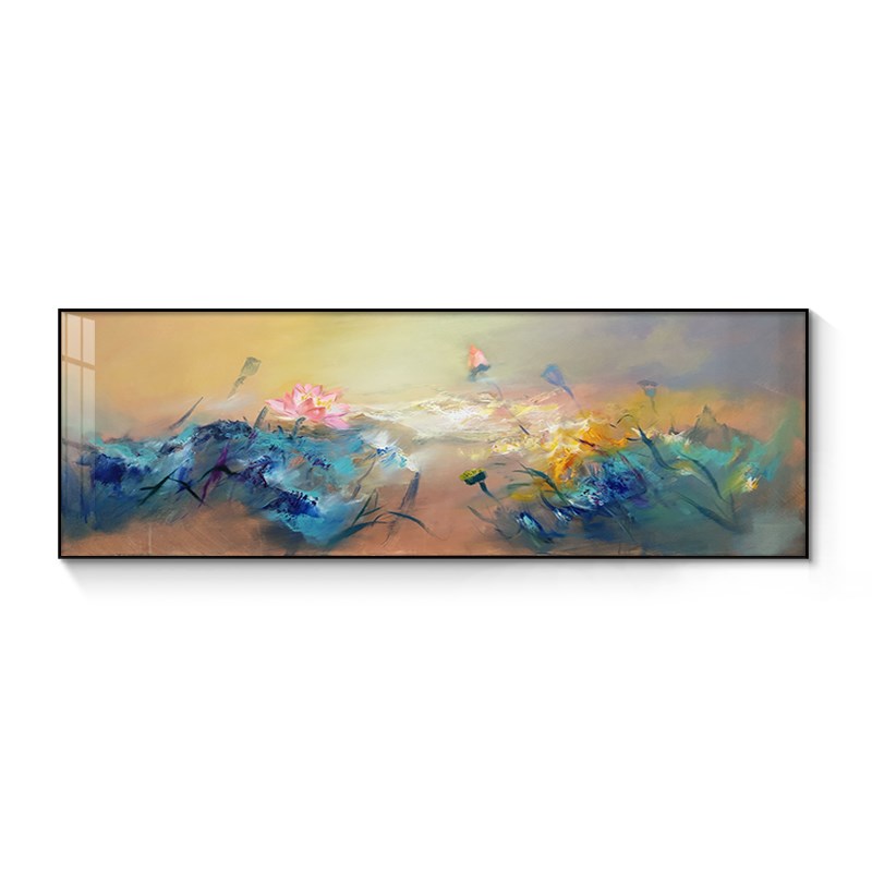 抽象荷花新中式客厅装饰画沙发后面背景墙挂画手绘油画壁画肌理画图片