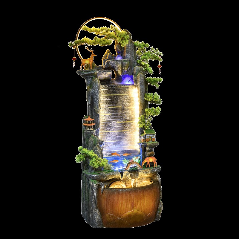 中式假山流水鱼缸客厅山水高山喷泉摆件家居落地装饰玄关招财摆件