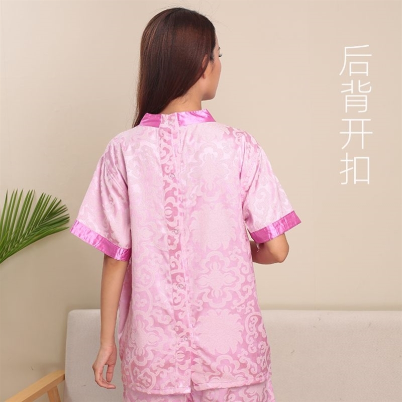 新品汗蒸服後背开扣艾灸服背後钮扣桑拿服开襟针灸理疗SPA养生按