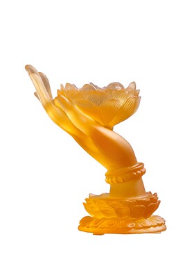 极速古法琉璃佛手莲花烛台酥油灯座家用佛前长明灯供灯蜡烛灯佛具