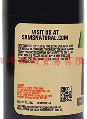 极速Sams Natural  body Deodorant Stick - Leather DEO 3 oz