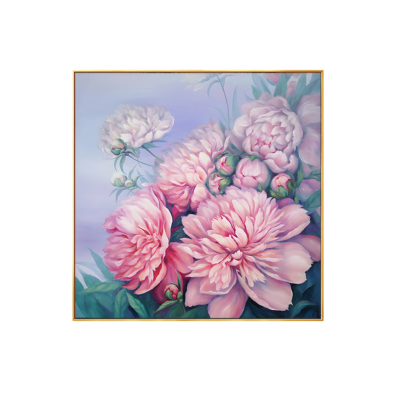 花开富贵牡丹花餐厅装饰画轻奢高级感壁画手绘油画卧室画墙面挂画图片