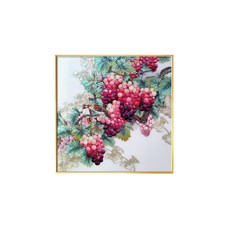 紫气东来装饰画手绘掐丝珐琅彩挂画玄关餐厅客厅壁画高端葡萄水果图片