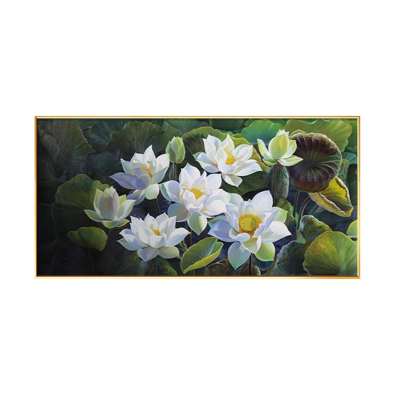 现代简约客厅装饰画荷花沙发背景墙挂画寓意好餐厅饭厅横版壁画图片