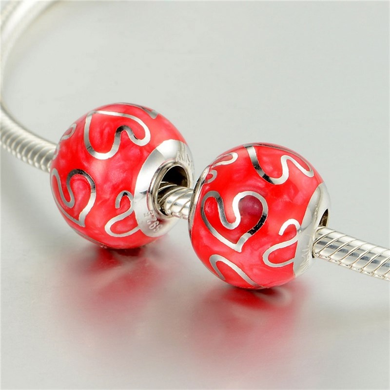 AMLD006 红色心扉银珠 925纯银珠子DIY银珠串珠搭配手錬Beads