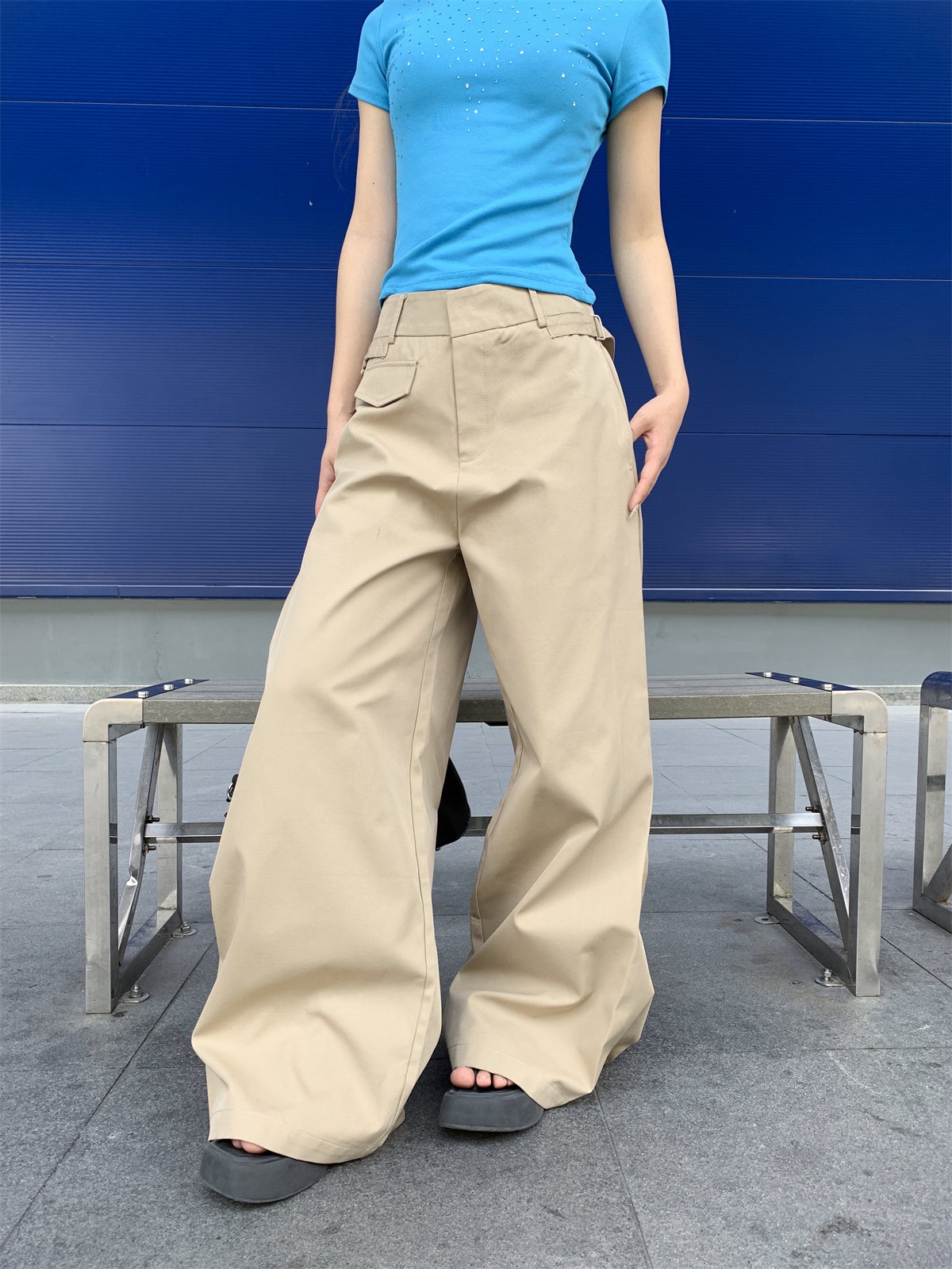 of32 official2025新款宽松慵懒风休闲裤女夏薄款直筒垂感西装裤