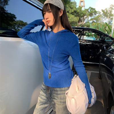 of32 official2025年秋季修身显瘦t恤女设计感小众连帽长袖上衣