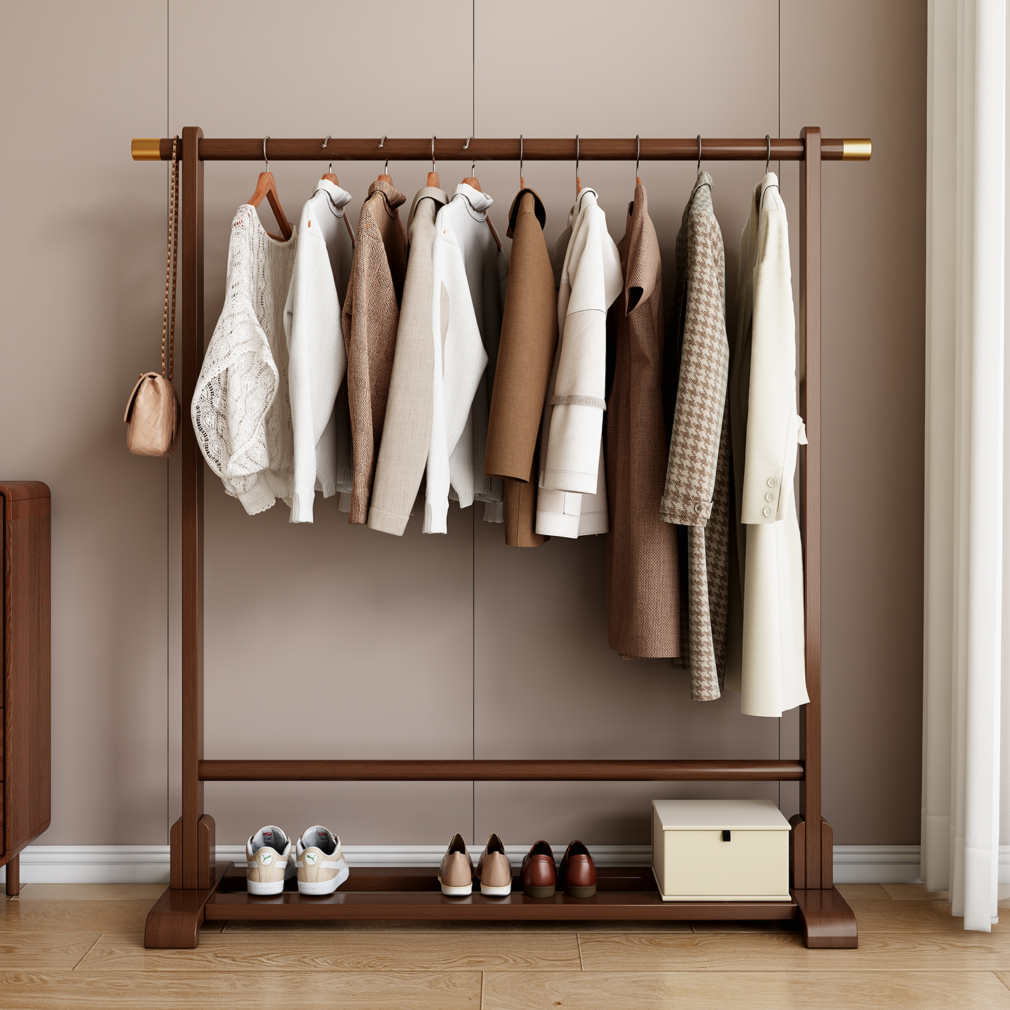 衣帽架落地卧室床头挂衣架客厅简约民宿单杆挂衣服架子晾衣架置物