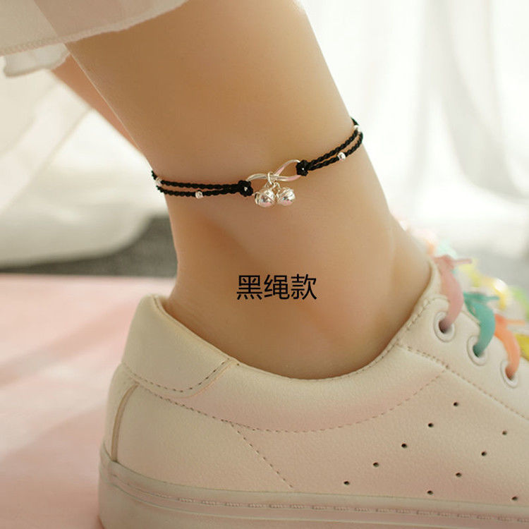 红绳子脚链女铃铛简约复古民族风女学生情侣宫铃足链本命年保平安