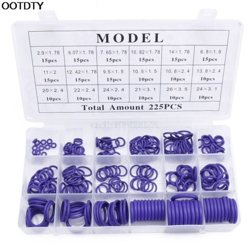 225Pcs Rubber O-Ring R22 R134a Car Air Conditioning Washer S