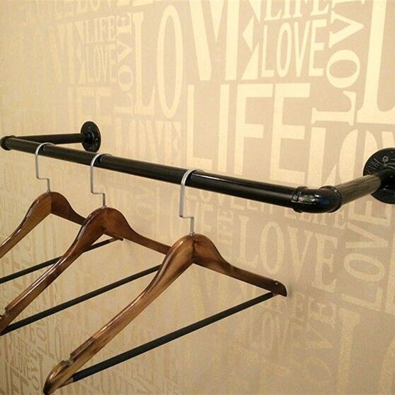 服装店上墙展示架铁艺u形复古墙上壁挂式正侧挂衣服货架子正挂杆