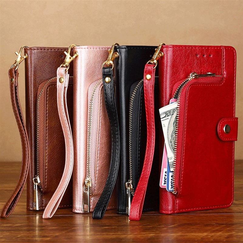 适用 A9 2020多功能拉链A96手机皮套A58?5G全包A52插卡手机壳