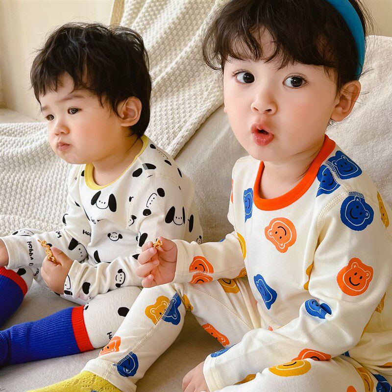 秋冬儿童无骨睡衣套装纯棉无痕宝宝秋衣秋裤男女童保暖内衣家居服